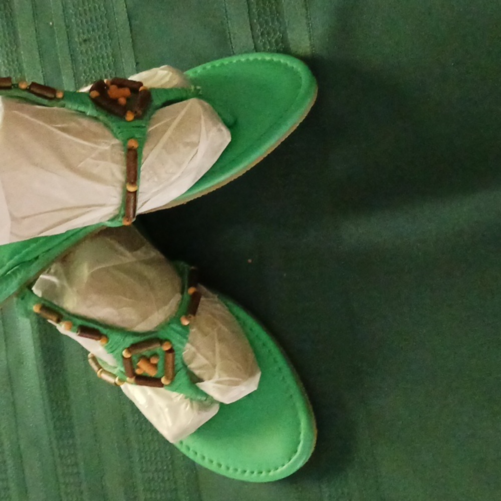 Cole Hann turquoise leather sandals, size9, wooden beads decor, never worn.